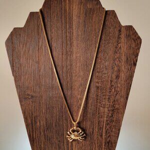 Monet Gold Plated Crab Pendant Necklace Cancer Zodiac Vintage Accessories
